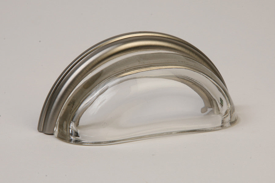 Nickel Lew's 3" Glass Cabinet Cup Pull (Clear/Brushed Nickel) [26-101] - Brass Cabinet Hardware 
