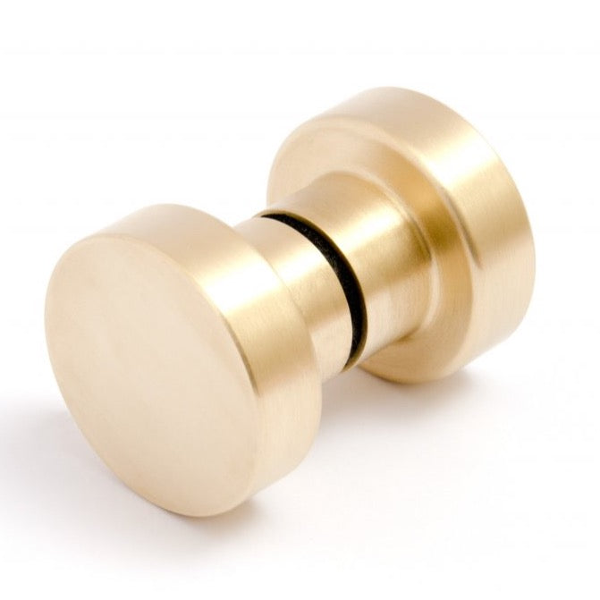 Glass Shower "Spot" Round Brushed Brass Back to Back Door Knob - Forge Hardware Studio