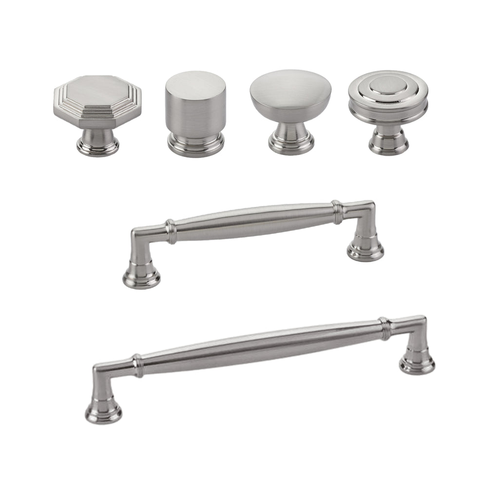 Satin Nickel "Elite" Cabinet Knobs and Drawer Pulls - Forge Hardware Studio