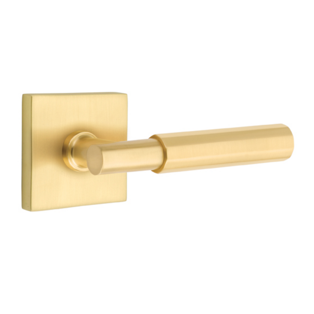 T-Bar Faceted SELECT Satin Brass Door Lever w/ Square Rosette - Forge Hardware Studio