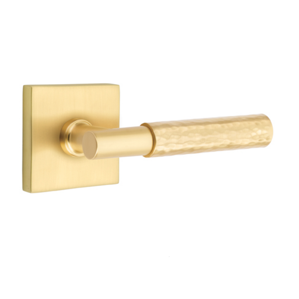 T-Bar Hammered SELECT Satin Brass Door Lever w/ Square Rosette - Forge Hardware Studio