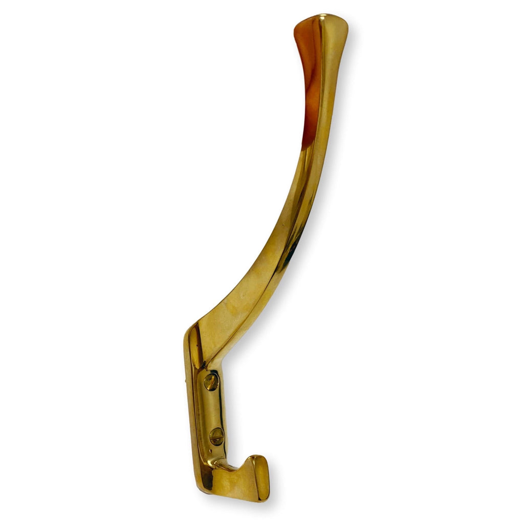 Unlacquered Polished Brass "Zen" Wall Coat and Hat Hook - Forge Hardware Studio