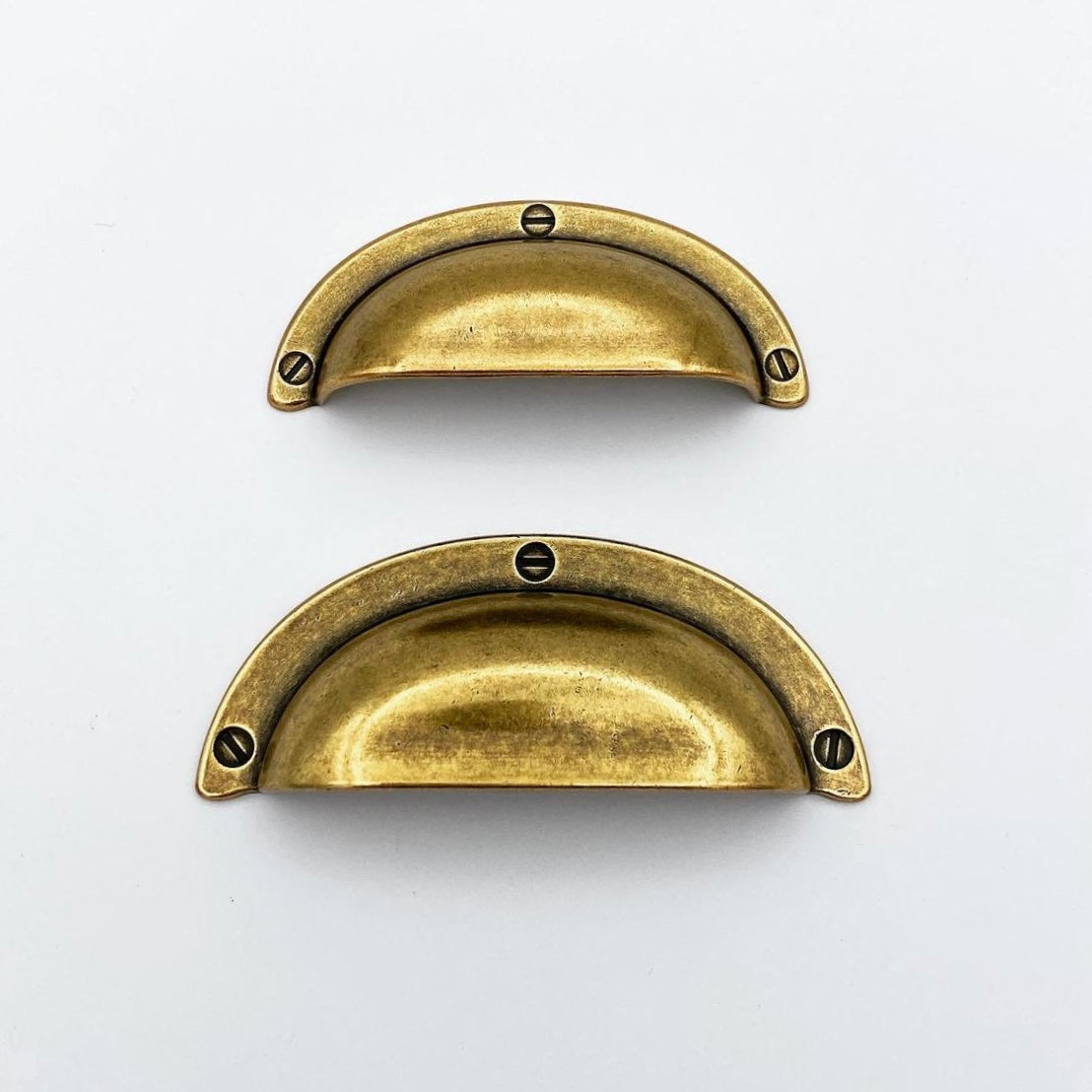 Cup Drawer Pulls "Amalfi" in Antique Brass - Forge Hardware Studio