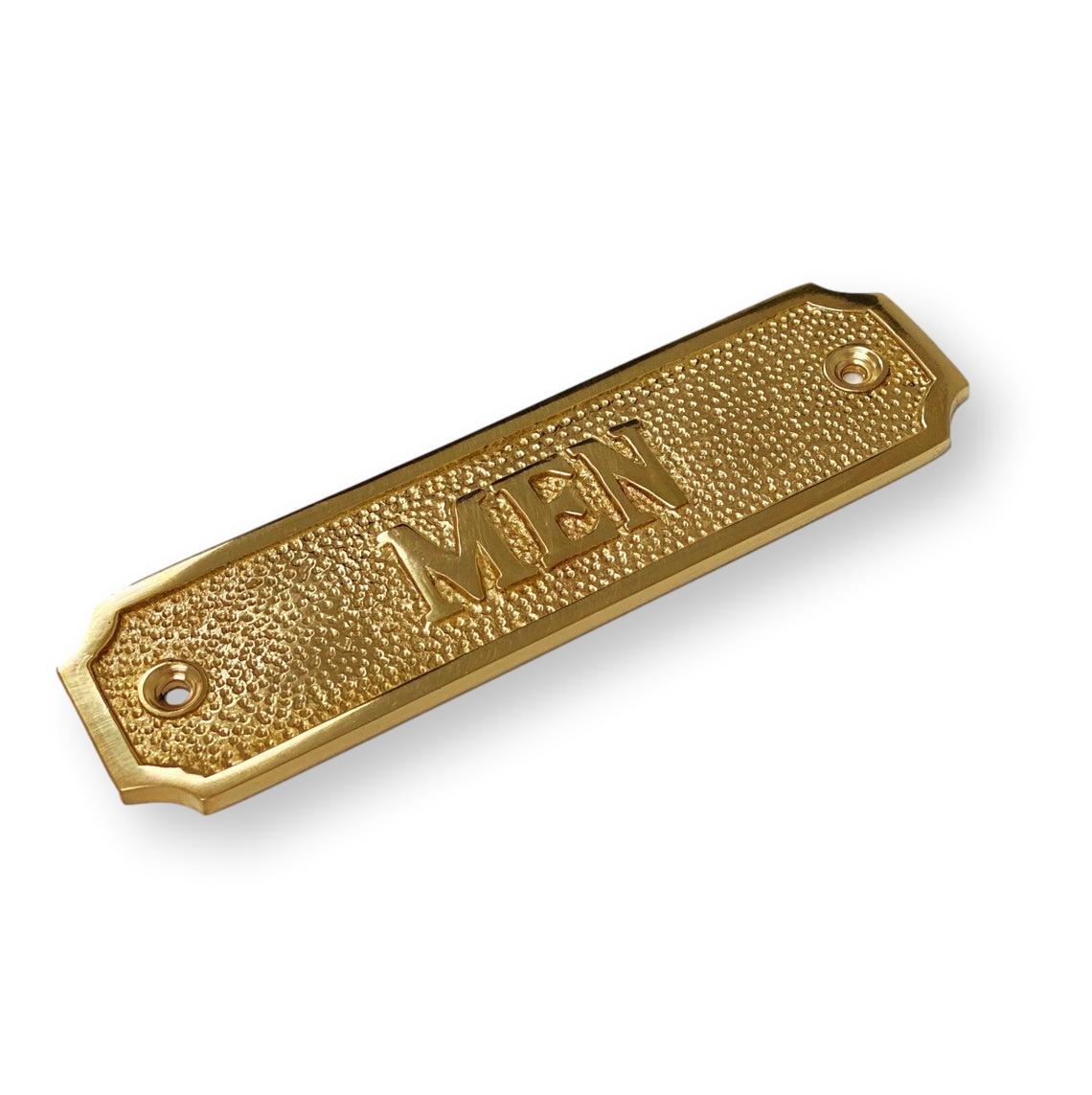 Brass "Men" Door Sign 4-3/4" W x 1-1/4" H - Brass Door Sign - Forge Hardware Studio