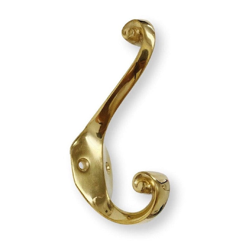 Unlacquered Polished Brass "Curl" Wall Coat and Hat Hook - Forge Hardware Studio