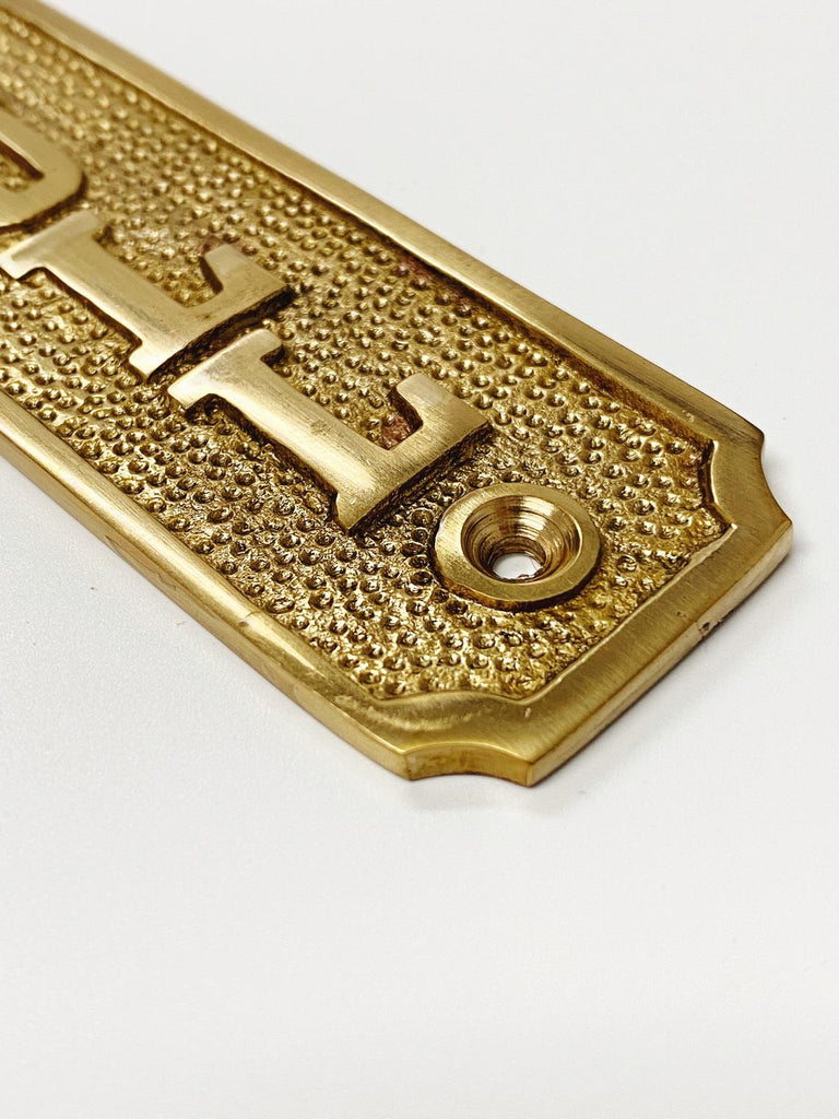 Brass "Pull" Door Sign 1-5/16” W x 4-9/16” H - Brass Door Sign - Forge Hardware Studio
