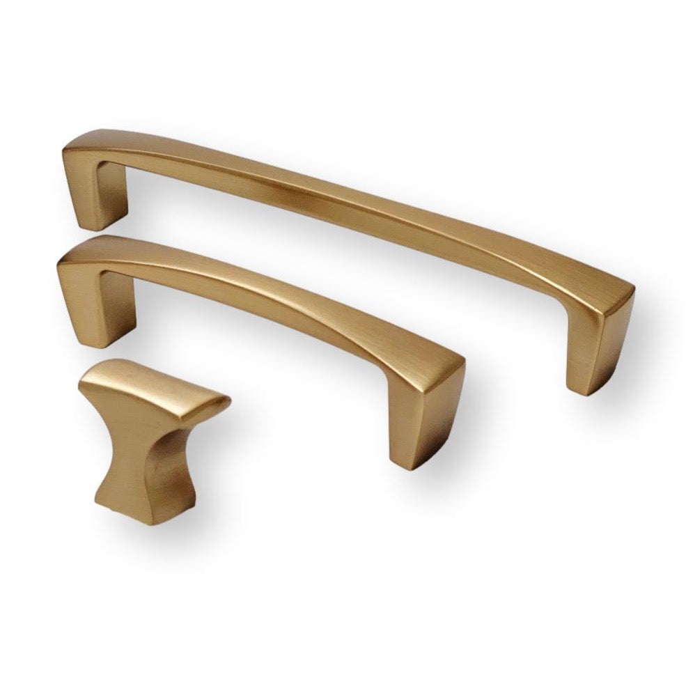 Satin Brass "Kent" Drawer Pulls and Knob - Forge Hardware Studio