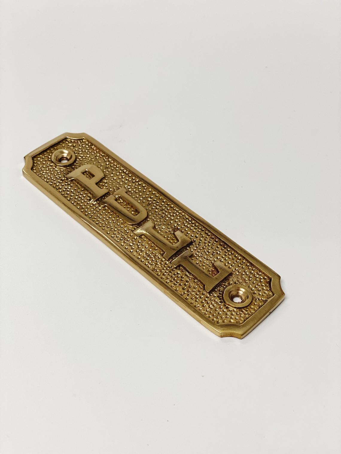 Brass "Pull" Door Sign 1-5/16” W x 4-9/16” H - Brass Door Sign - Forge Hardware Studio