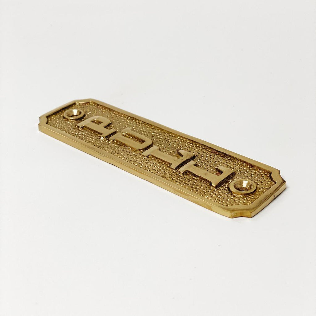 Brass "Pull" Door Sign 1-5/16” W x 4-9/16” H - Brass Door Sign - Forge Hardware Studio