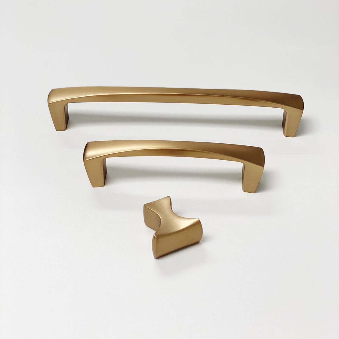 Satin Brass "Kent" Drawer Pulls and Knob - Forge Hardware Studio