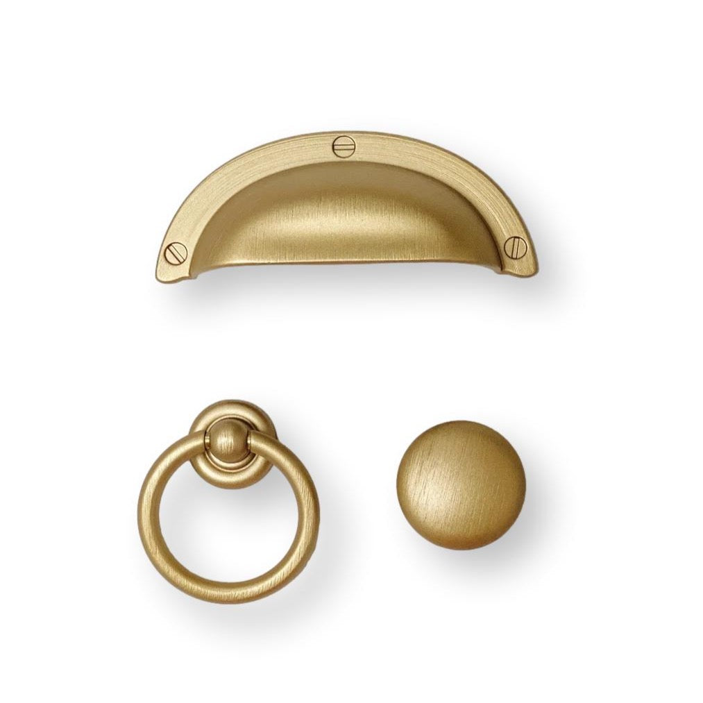 Round Capri Brushed Gold Cup Drawer Pull, Ring Pull or Cabinet Knob