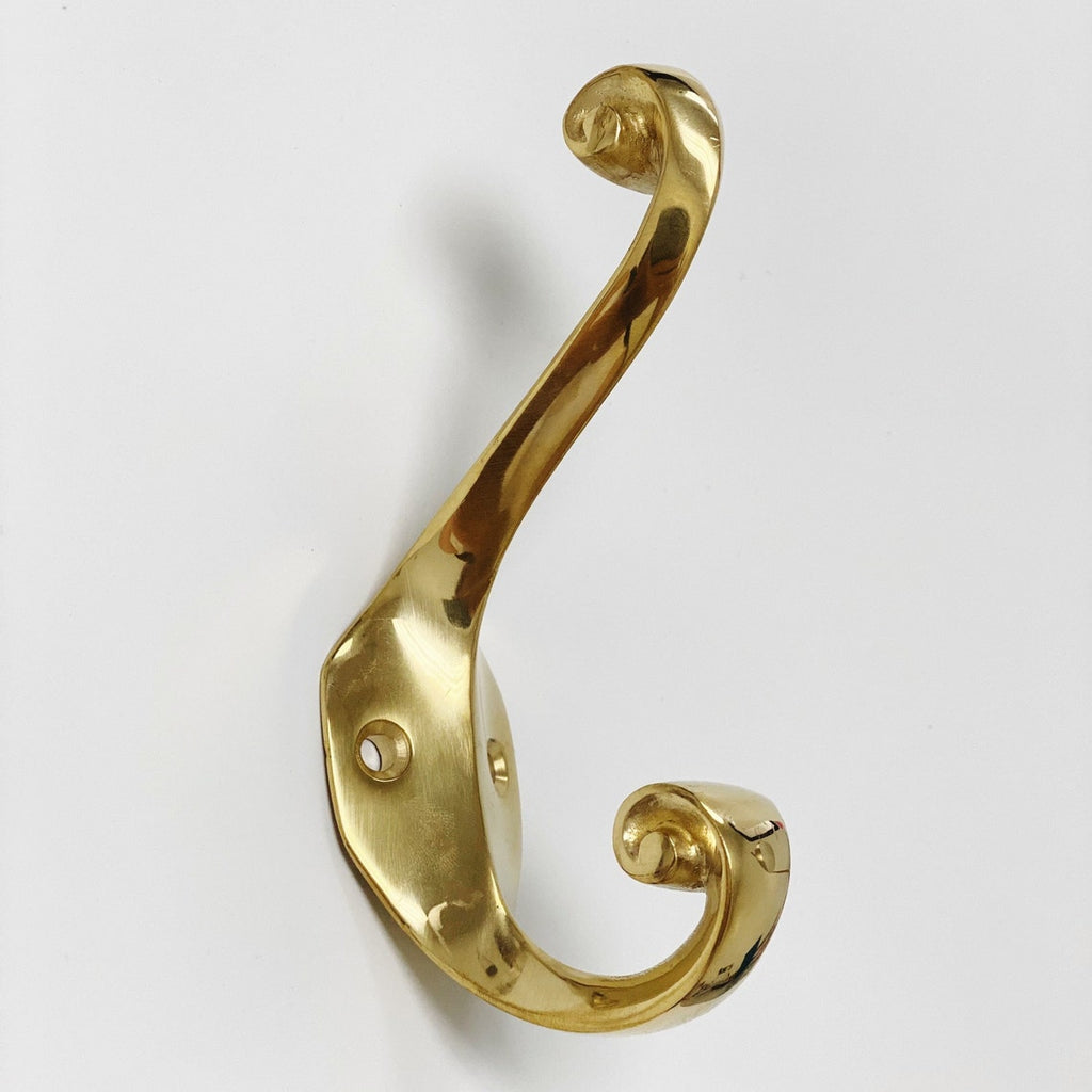 Unlacquered Polished Brass "Curl" Wall Coat and Hat Hook - Forge Hardware Studio