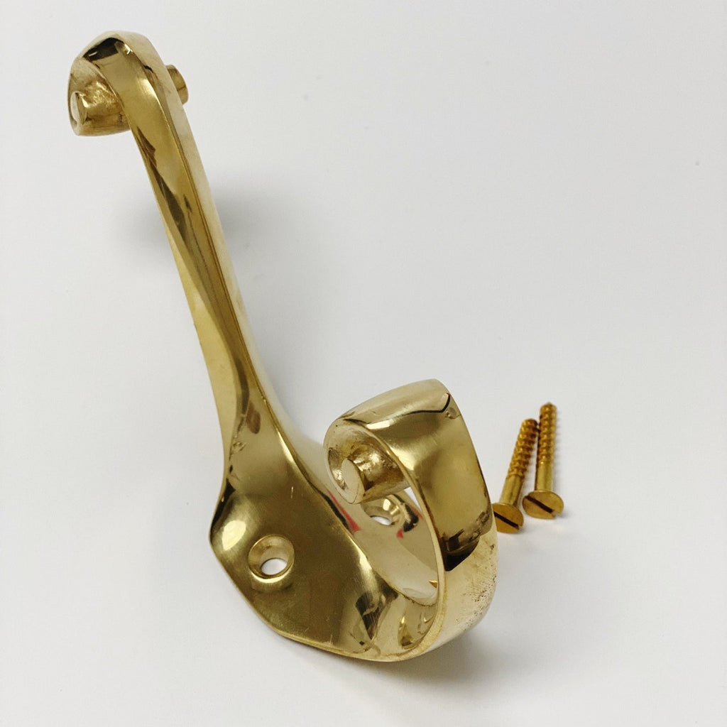 Unlacquered Polished Brass "Curl" Wall Coat and Hat Hook - Forge Hardware Studio