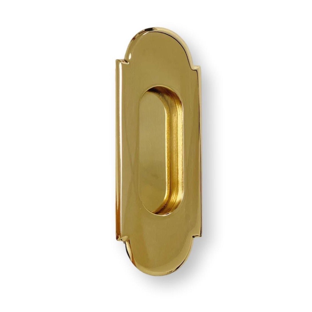 Modern "Fleur" Flush Unlacquered Brass Recess Door Pull - Forge Hardware Studio