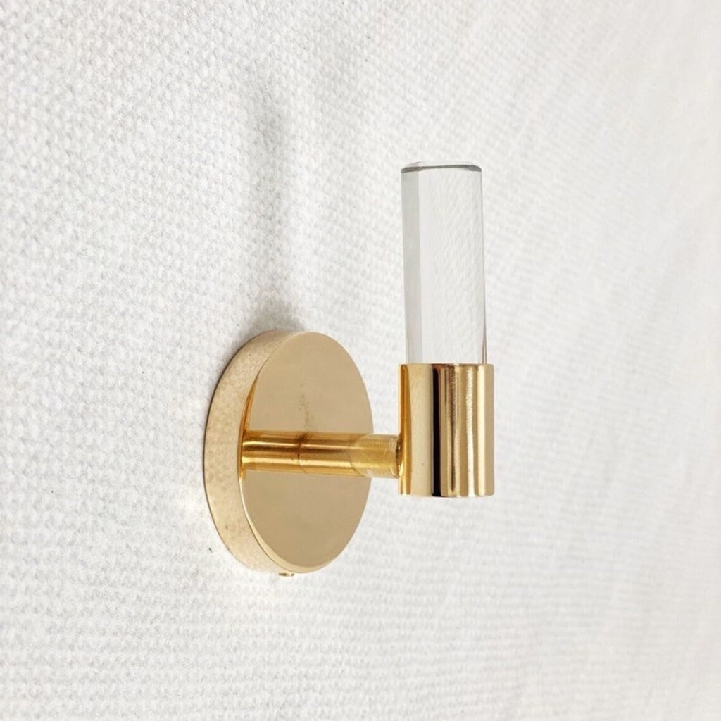 Unlacquered Polished Brass "Lauren" Lucite Wall T-Shape Hook - Forge Hardware Studio