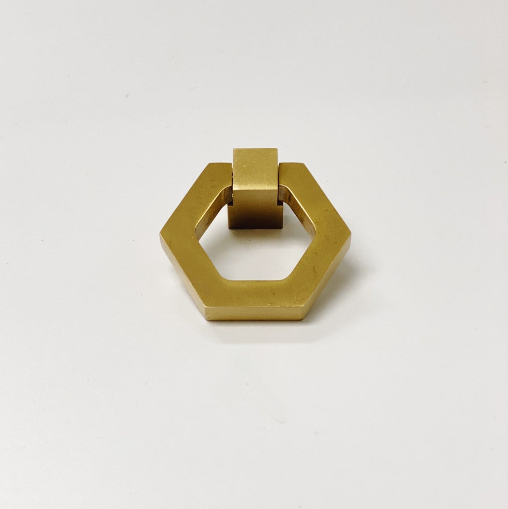 Zimi Satin Brass Hexagon Ring Pull - Forge Hardware Studio