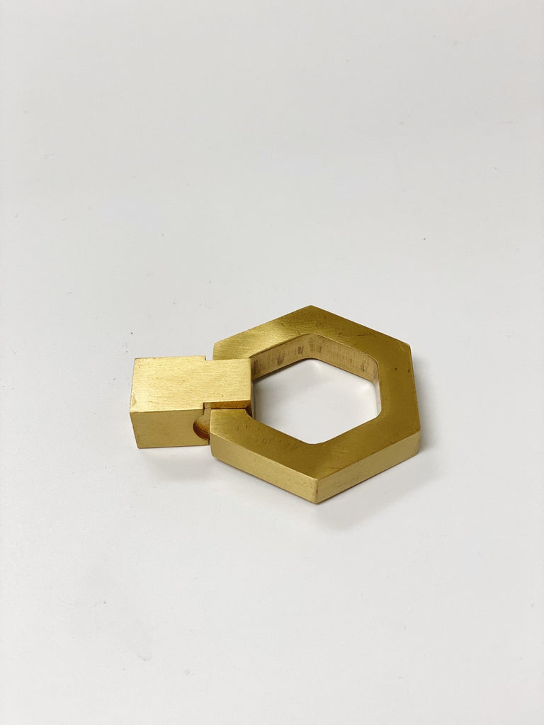 Zimi Satin Brass Hexagon Ring Pull - Forge Hardware Studio
