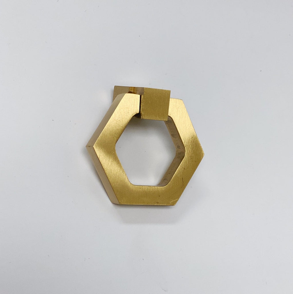Zimi Satin Brass Hexagon Ring Pull - Forge Hardware Studio