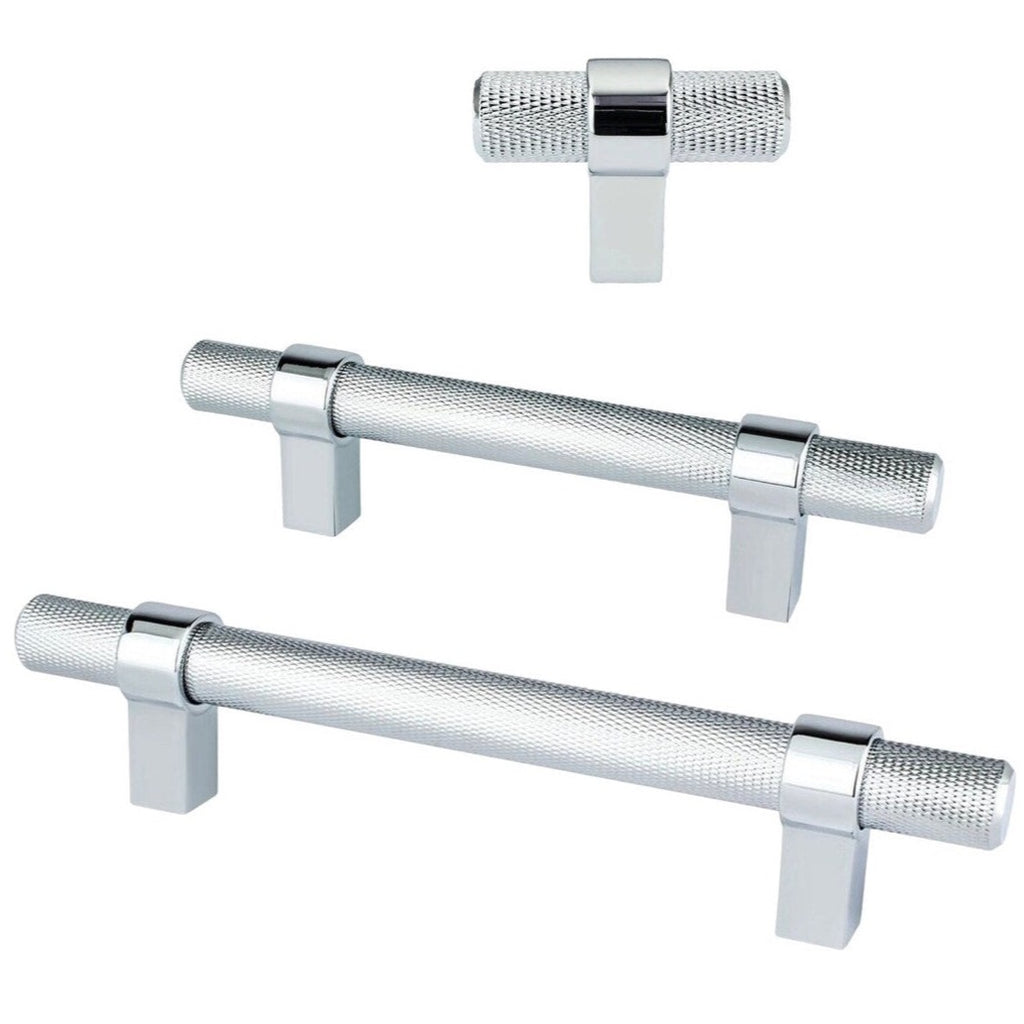 Knurled "Prelude" Polished Chrome Cabinet Knobs and Drawer Pulls - Forge Hardware Studio