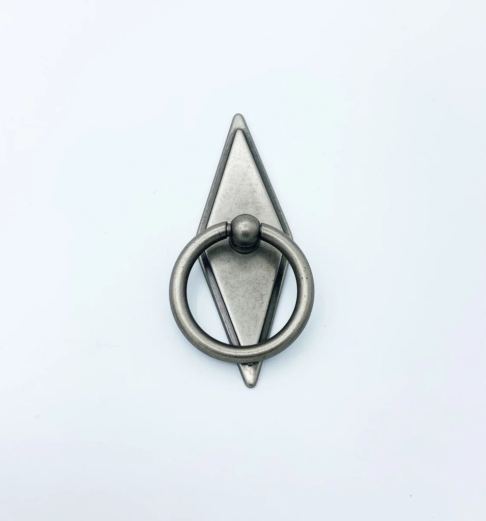 Rhombus "Ella" Antique Silver Ring Drawer Pulls with Backplate - Forge Hardware Studio