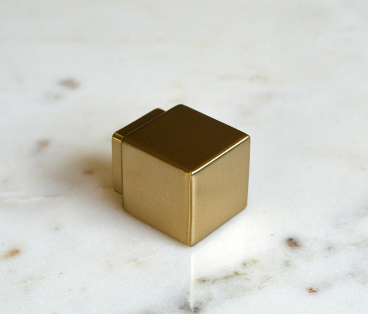 Modern Rectangular "Allerton" Square Knob in Satin Brass - Forge Hardware Studio