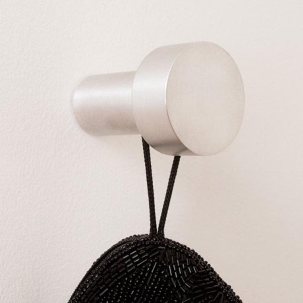 Modern "Dot" Round Wall Hook in Brushed Nickel - Forge Hardware Studio