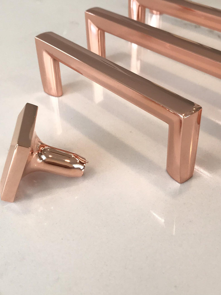 Polished Copper "Trane" Drawer Pulls and Knob - Forge Hardware Studio