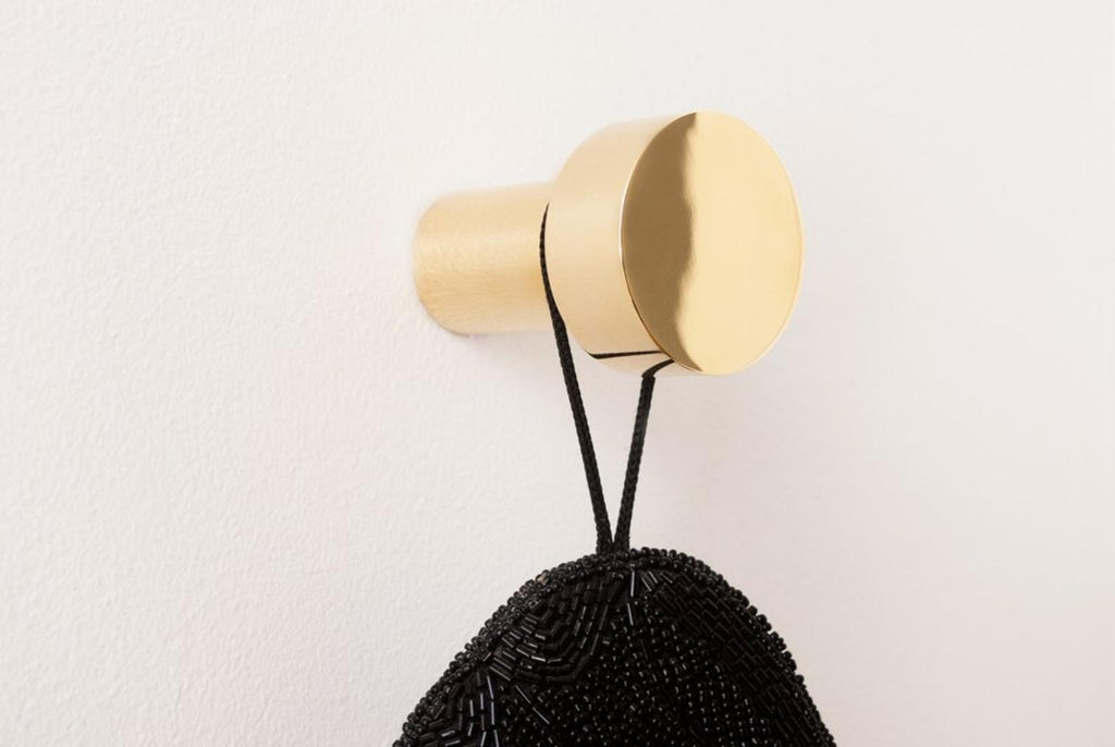 Modern "Dot" Round Wall Hook in Polished Brass - Forge Hardware Studio