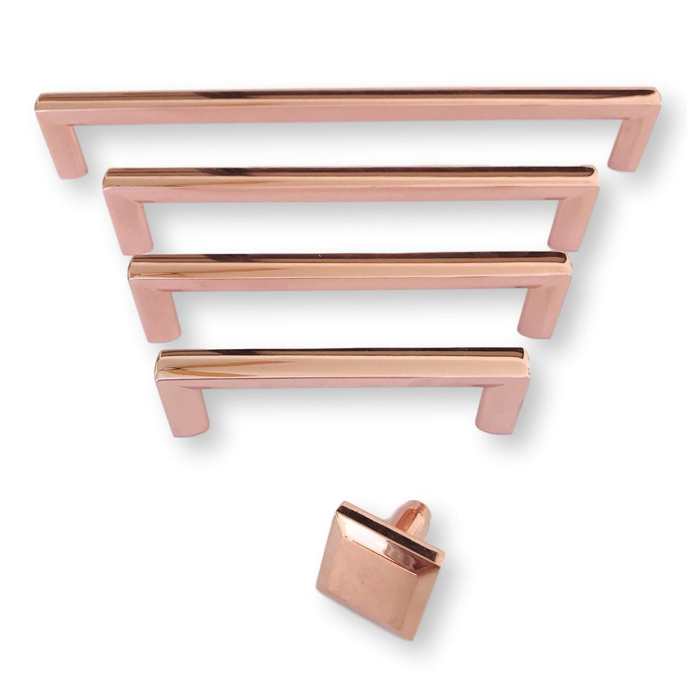 Polished Copper "Trane" Drawer Pulls and Knob - Forge Hardware Studio