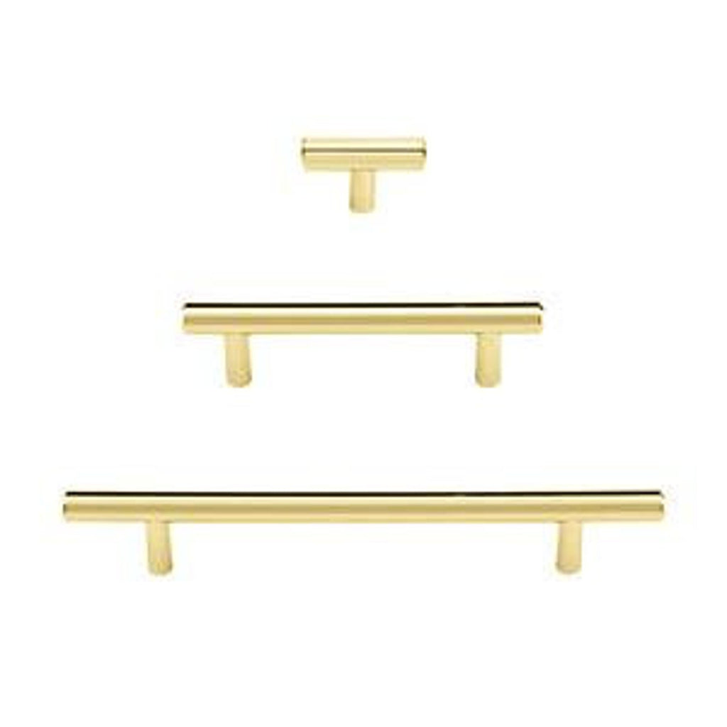 T-Bar "European" Unlacquered Polished Brass Cabinet Knobs and Pulls - Forge Hardware Studio