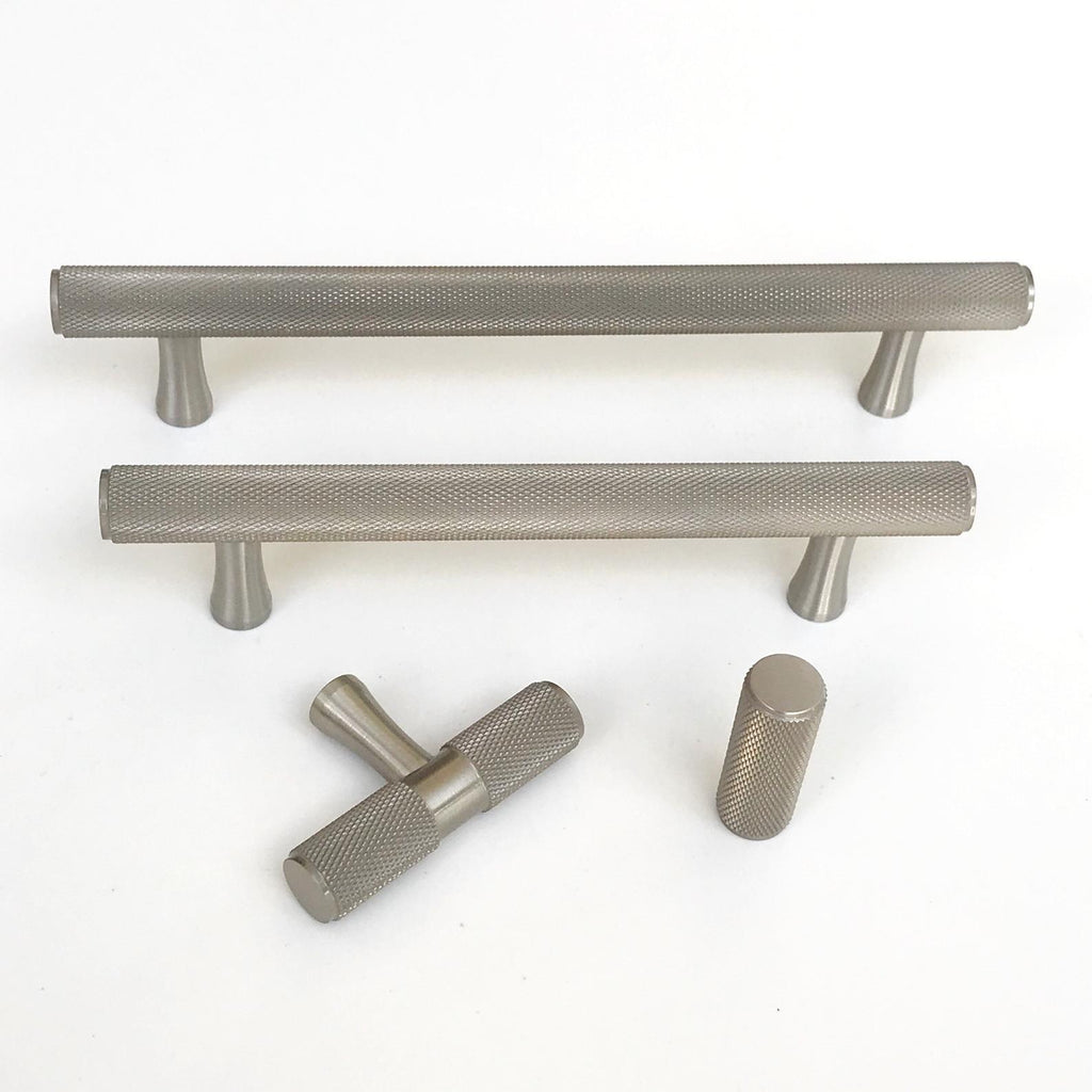Brushed Nickel Solid "Texture" Knurled Drawer Pulls and Knobs - Brass Cabinet Hardware 