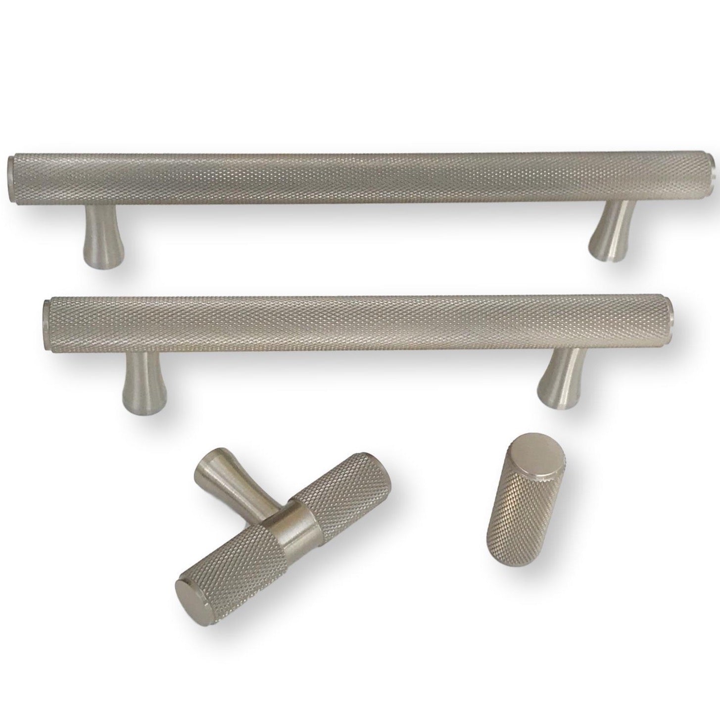 Brushed Nickel Solid “Texture” Knurled Drawer Pulls and Knobs