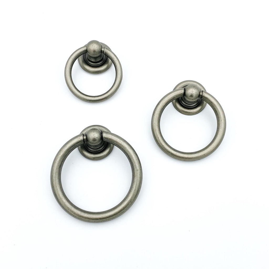 Plain Antique Silver Ring Pulls Hardware Cabinet Pull Drawer Pull - Forge Hardware Studio