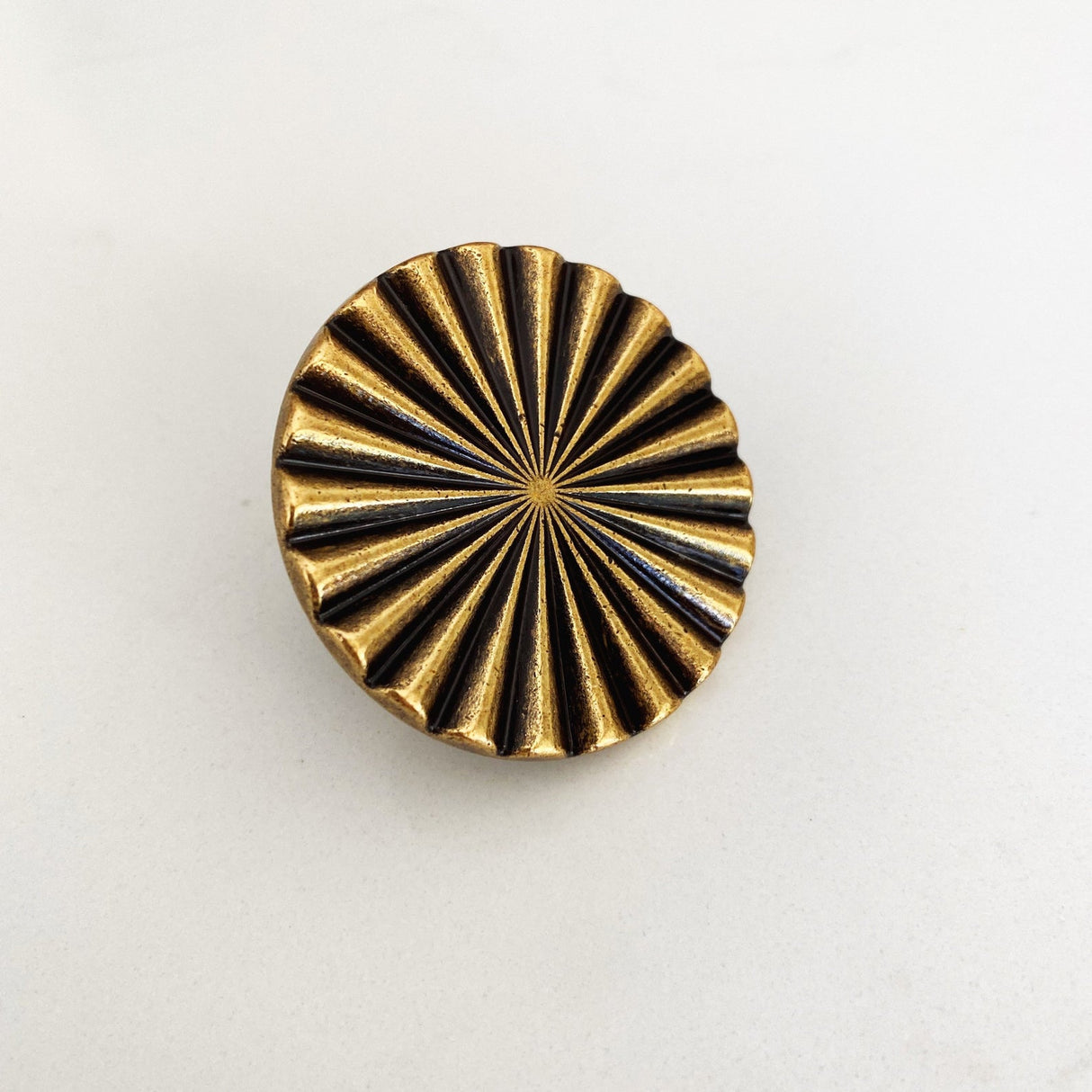 Reeded Antique Brass "Daisy" Round Cabinet Knob - Forge Hardware Studio