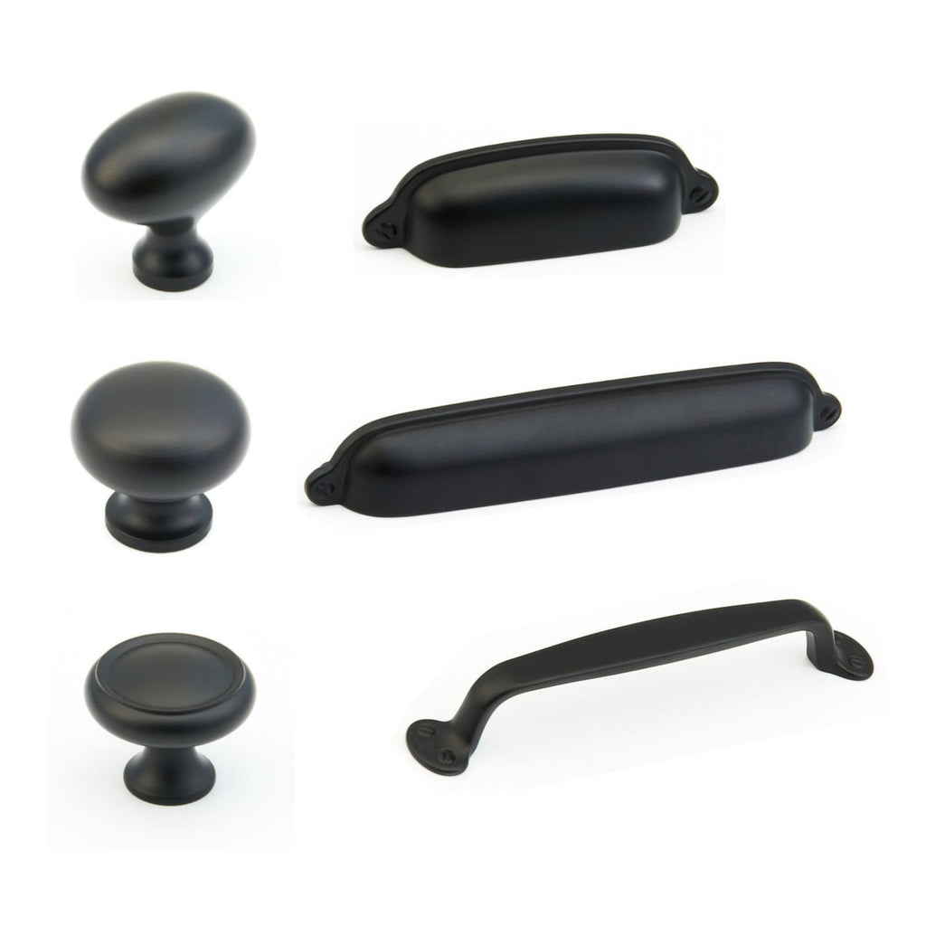 Flat Black "Leah" Drawer Pulls Handles and Cup Pulls - Forge Hardware Studio