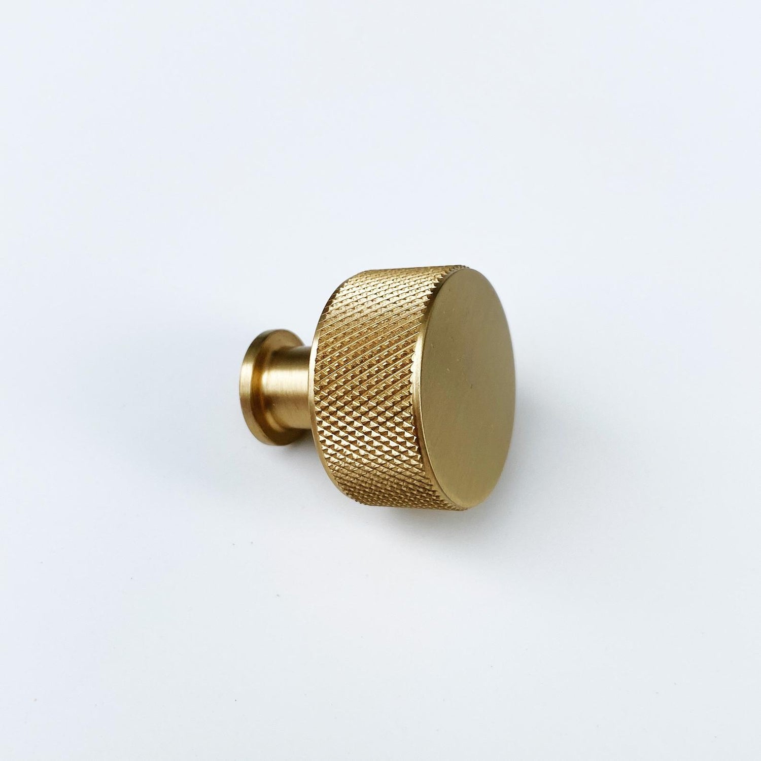 Brass Solid "Texture No.2" Knurled Drawer Pulls and Knobs in Satin Brass - Forge Hardware Studio