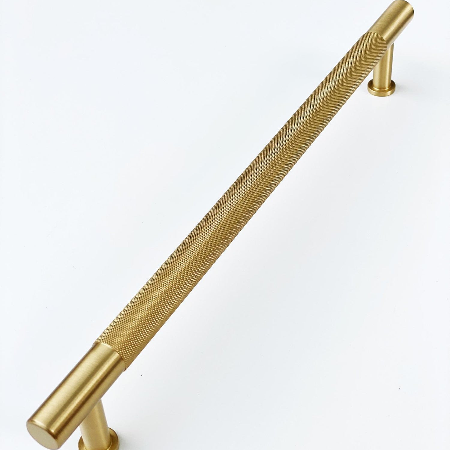 Brass Solid "Texture No.2" Knurled Drawer Pulls and Knobs in Satin Brass - Forge Hardware Studio