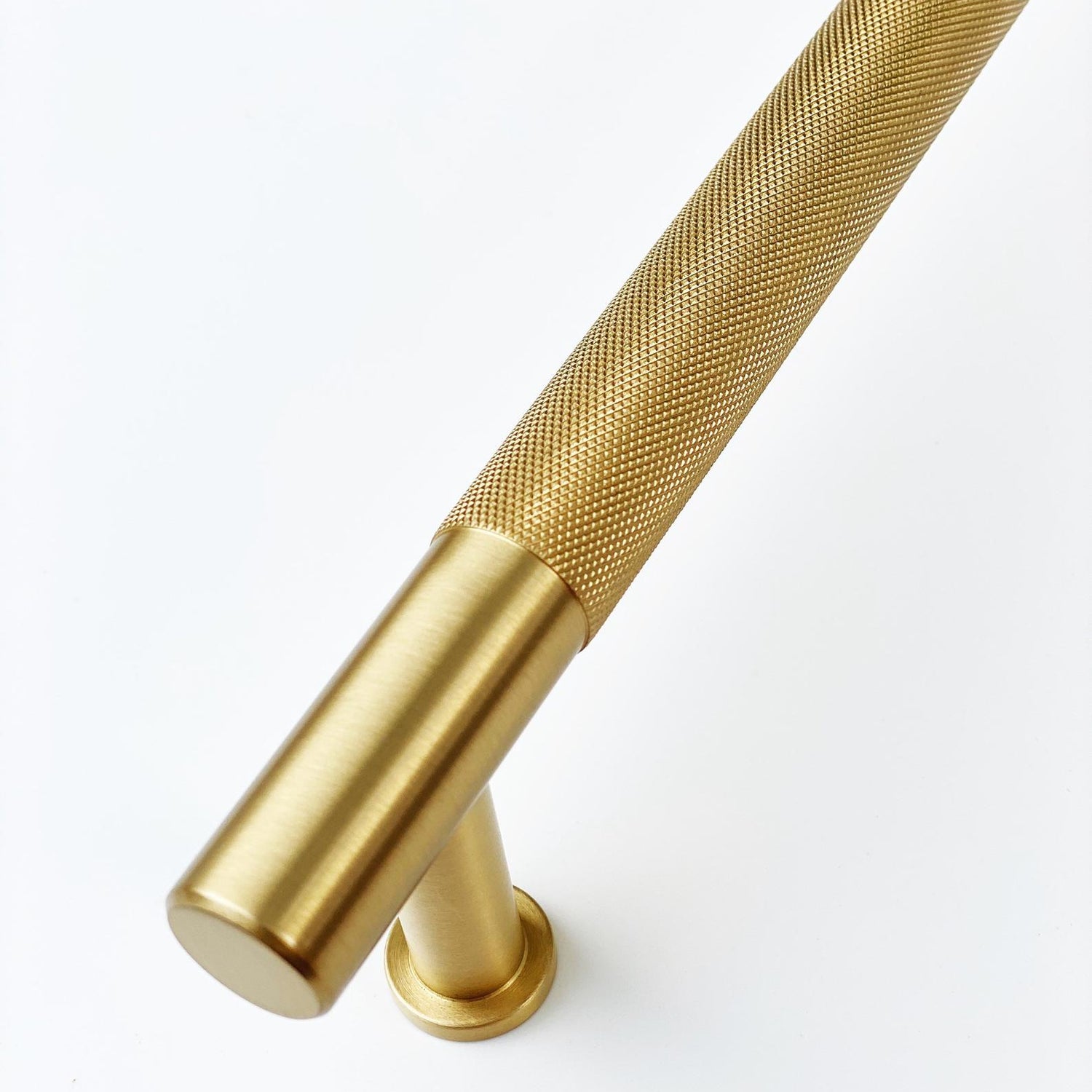 Brass Solid "Texture No.2" Knurled Drawer Pulls and Knobs in Satin Brass - Forge Hardware Studio