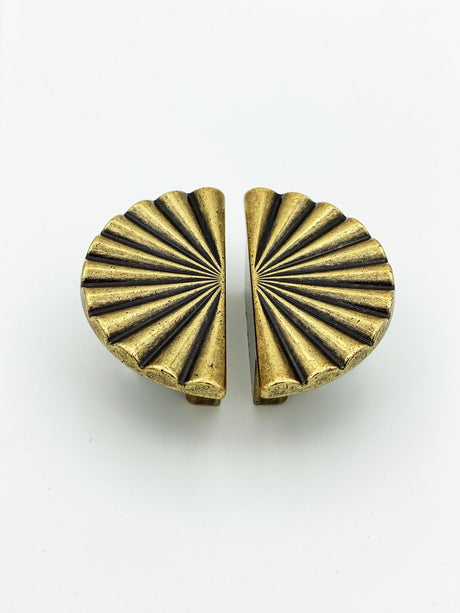 Reeded Antique Brass "Half-Daisy" Round Cabinet Knob - Forge Hardware Studio