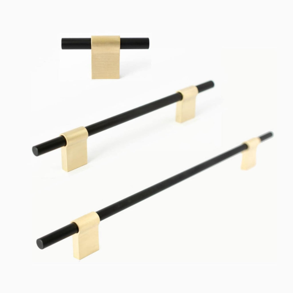 T-Bar "Line" Black and Brushed Brass Cabinet Knobs and Drawer Pulls - Forge Hardware Studio