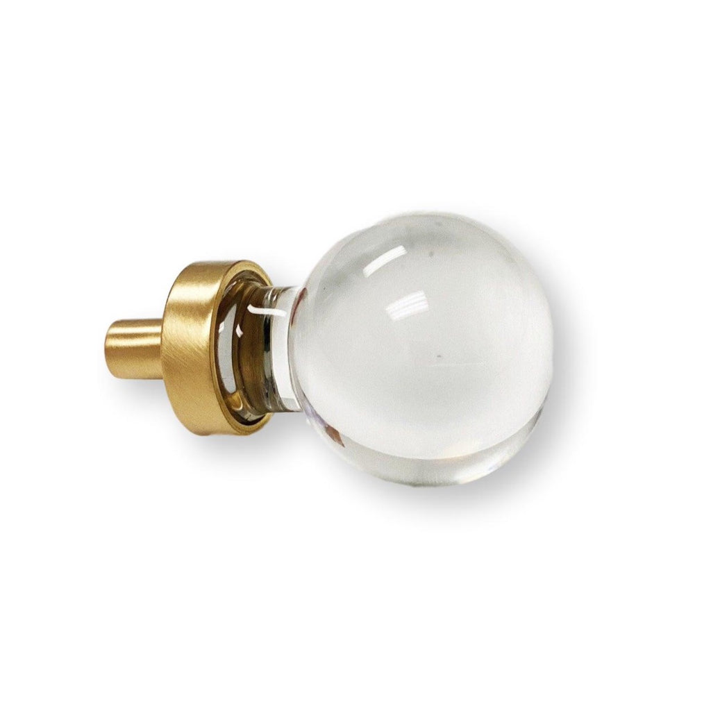 Satin Brass "Liam" Round Clear Glass Ball Knob, 1" dia - Forge Hardware Studio