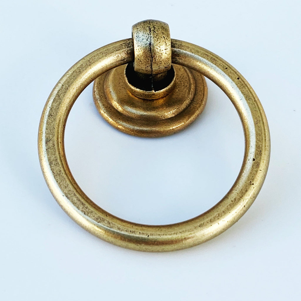 Round Ring Pull "Soho" Cabinet Knob in Aged Brass - Forge Hardware Studio
