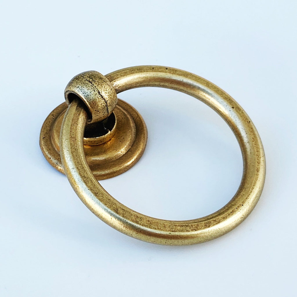 Round Ring Pull "Soho" Cabinet Knob in Aged Brass - Forge Hardware Studio