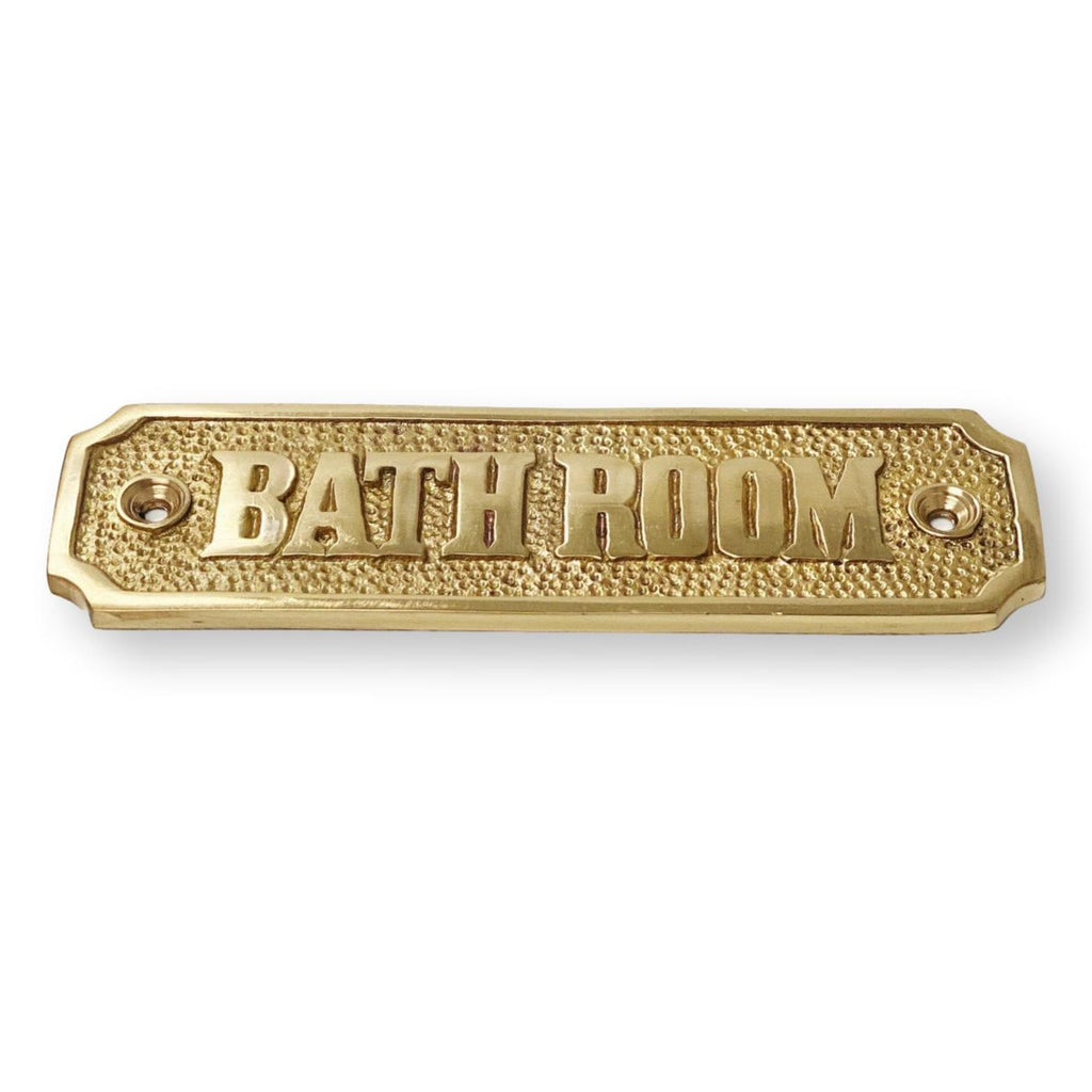 Brass "Bathroom" Door Sign 4-7/16" x 1-4/16" H - Door Hardware Office Sign - Forge Hardware Studio