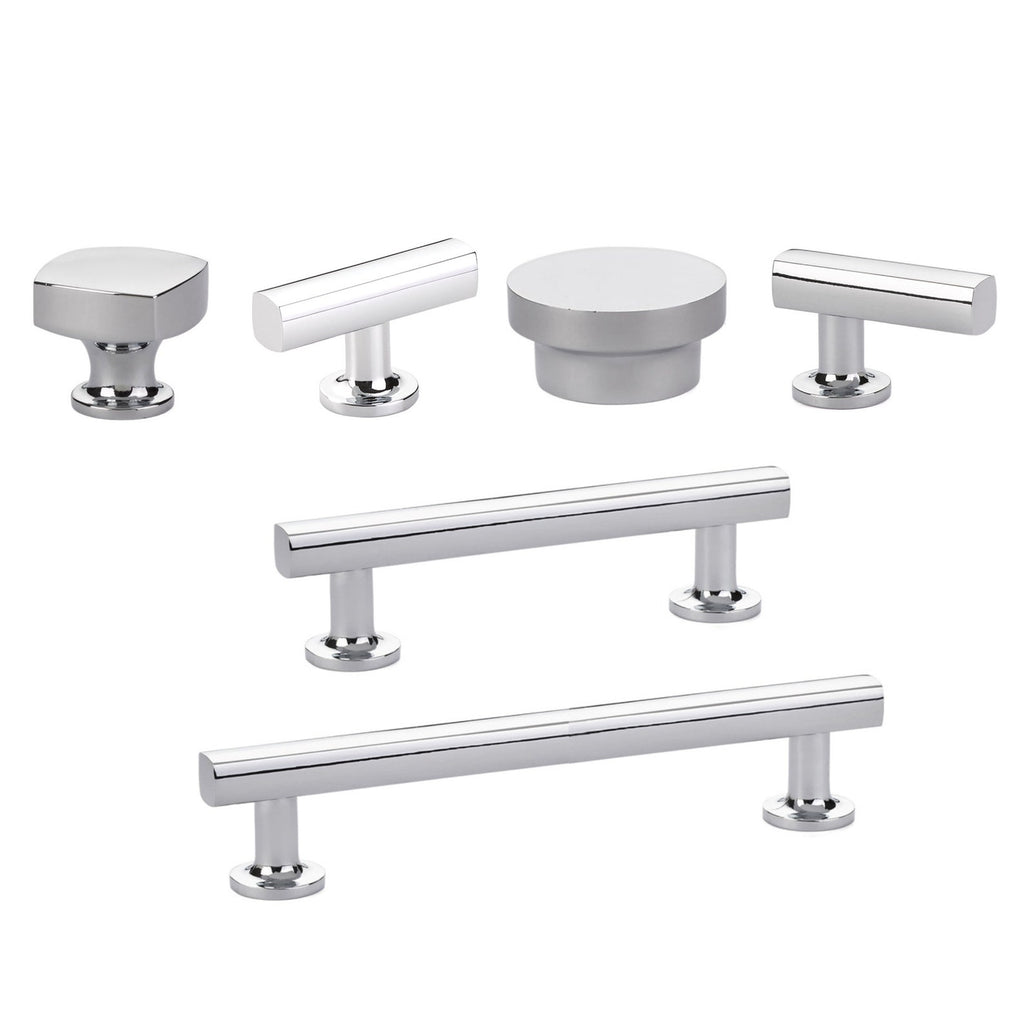 T-Bar "Geo" Cabinet Knobs and Drawer Pulls in Polished Chrome - Forge Hardware Studio
