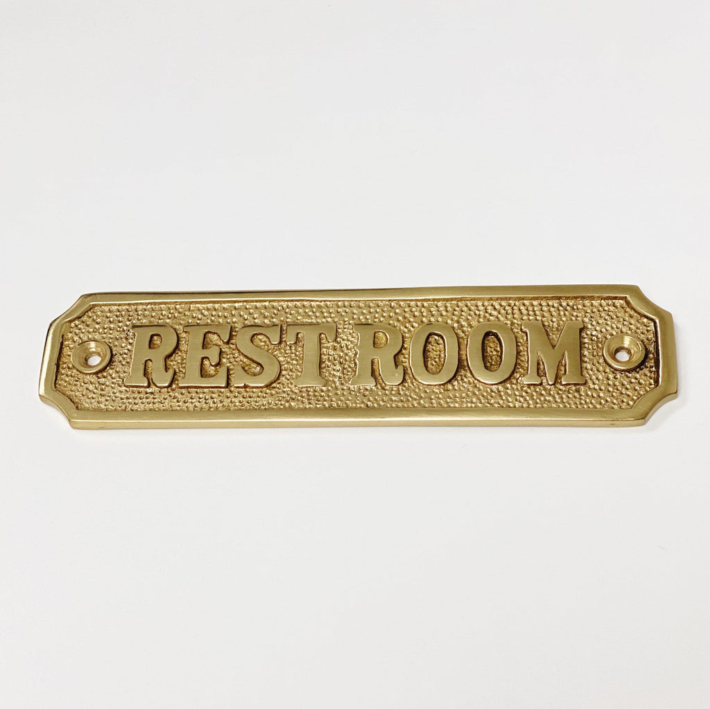 Brass "Restroom" Door Sign 5-1/4" x 1-1/4" - Brass Bathroom Door Sign - Forge Hardware Studio