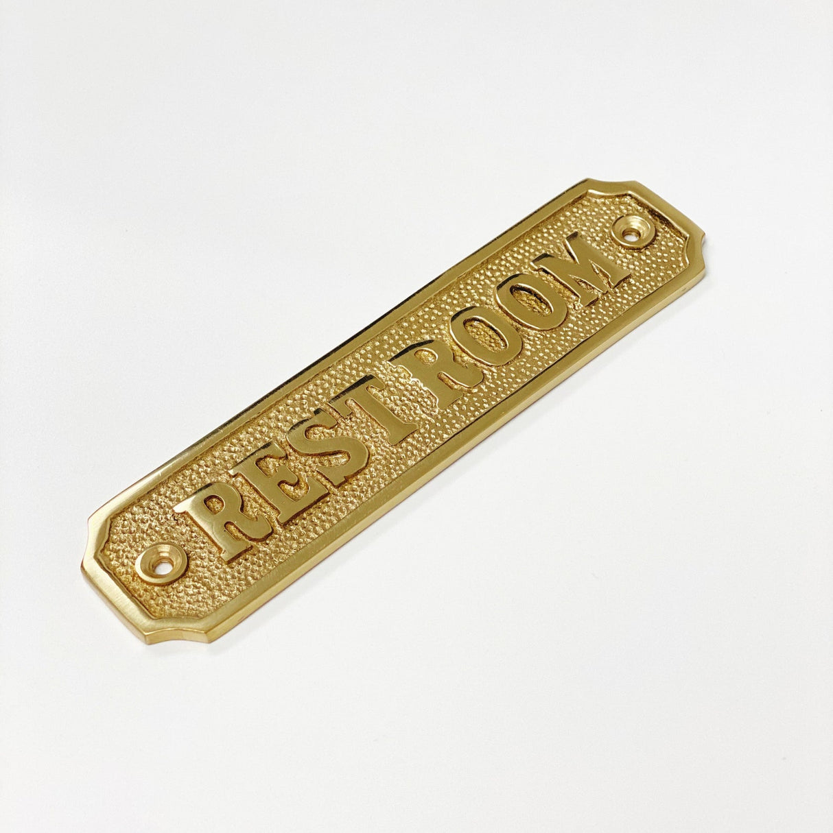 Brass "Restroom" Door Sign 5-1/4" x 1-1/4" - Brass Bathroom Door Sign - Forge Hardware Studio