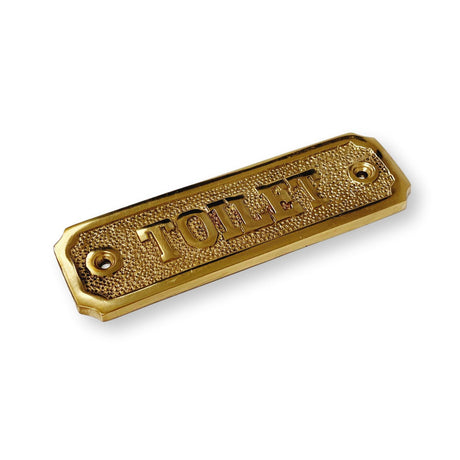 Brass "Toilet" Door Sign 4-1/2" x 1-3/8" - Brass Bathroom Door Sign - Forge Hardware Studio