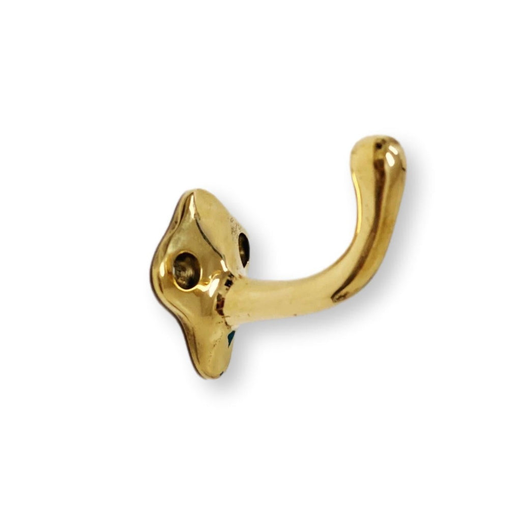 Unlacquered Brass "Louie Style 2" Polished Brass Wall Coat and Hat Hook - Forge Hardware Studio