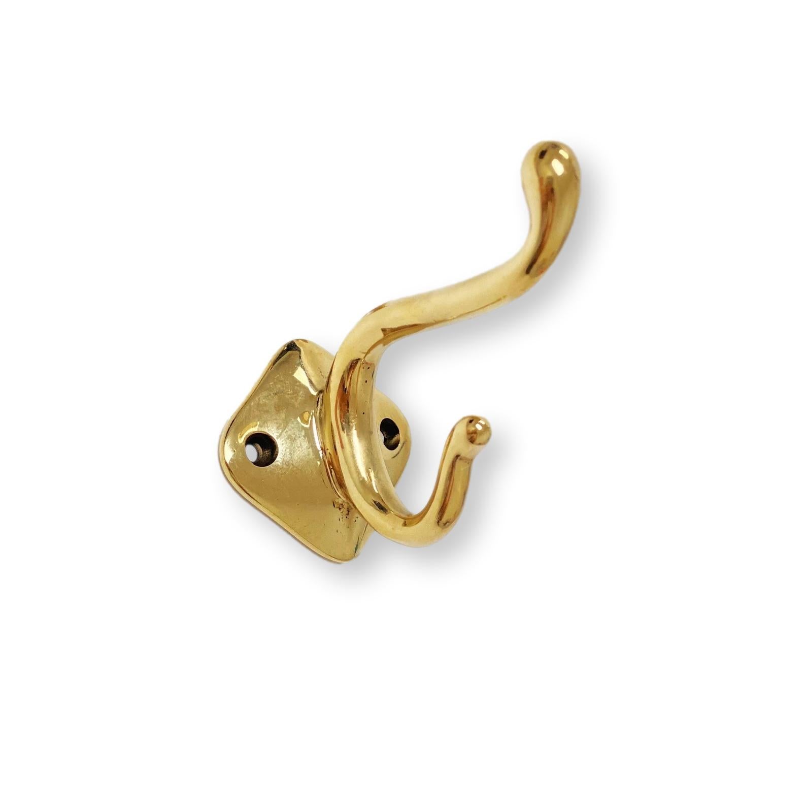 Unlacquered Brass Louie Style 4 Polished Brass Wall Coat and Hat Hook